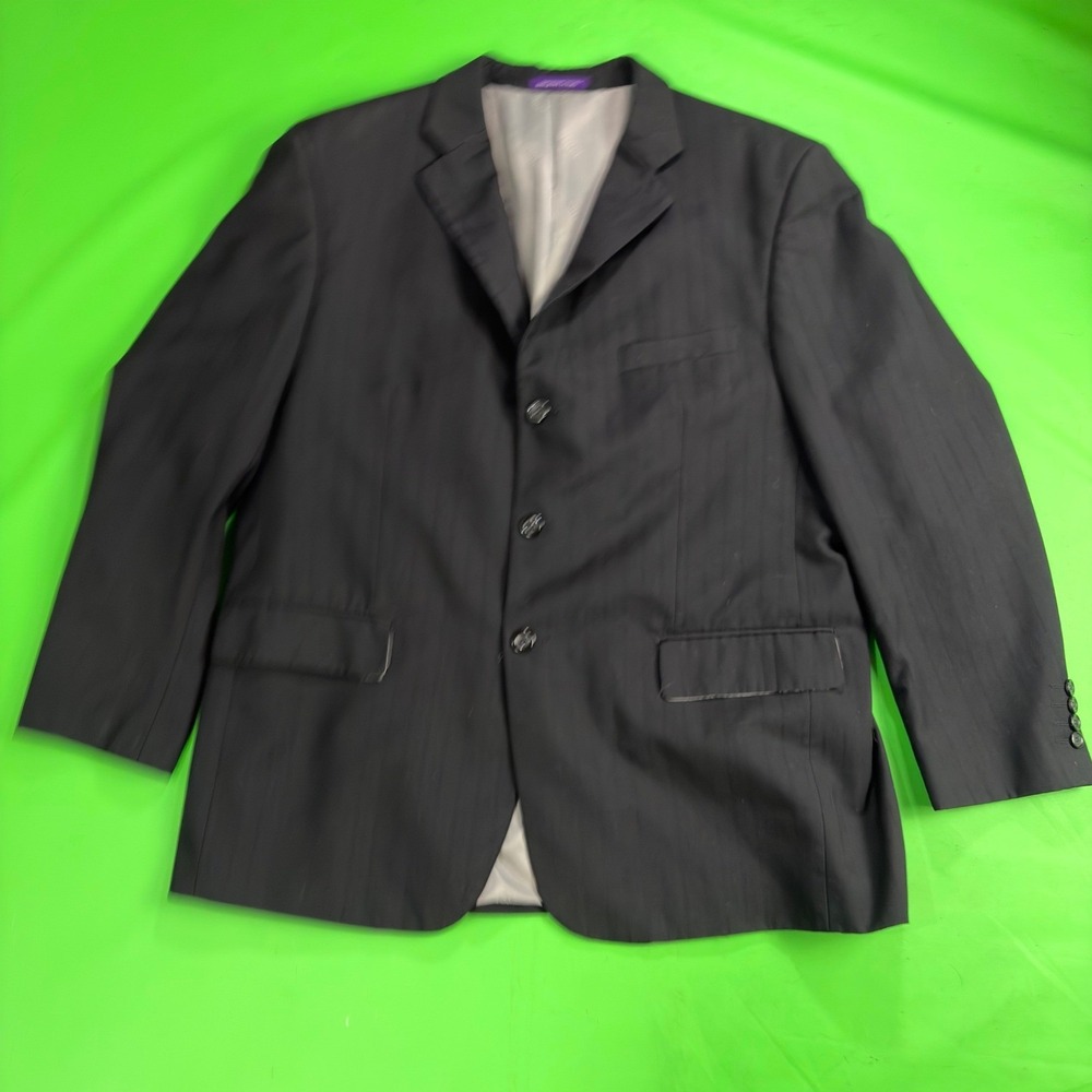 Vinci Blazer Mens 46R Black Pinstripe Three‎ Button Business Church Suit Jacket